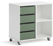 Úložná skriňa CASPER, 4 zásuvky, 2 priehradky, biela, tmavozelená