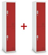 Šatníková skrinka dvojdverová 1+1 ZADARMO, cylindrický zámok, sivá/červená