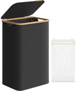 Kôš na bielizeň s vekom, veľký kôš na prádlo 90 l, skladateľný, čierny