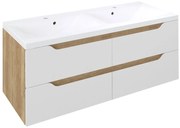 Sapho Sapho, WAVE dvojumývadlová skrinka 119,7x50x47,8cm, biela/dub Alabama, WA120-3022