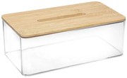 Box na vreckovky Selena, 25,3x9,3x13,3 cm, číra/s drevenými prvkami