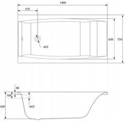Cersanit Virgo akrylátová vaňa 140x75cm + nožičky, biela, S301-047