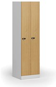 Kovová šatníková skrinka S1 zúžená, 2 oddiely, 1850 x 500 x 500 mm, demont, mechanický kódový zámok, laminované dvere, buk