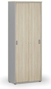 Kancelárska skriňa so zasúvacími dverami, 800 x 420 x 2128 mm, sivá/dub prírodný