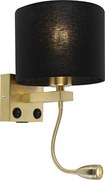 Chytrá nástenná lampa zlatá s USB a čiernym tienidlom vrátane Wifi A60 - Brescia