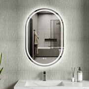 Erga Lyra, oválne LED zrkadlo 60x90cm, 3 farby svetla, predné a zadné osvetlenie, vyhrievacia podložka proti zapareniu, ERG-V01-Lyra-6090-CL