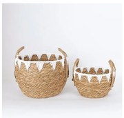 SADA 2x Slamený košík béžová/biela 32x16,5x18/24x23,5x26 cm