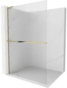 Mexen Kioto+ L, sprchová zástena Walk-In s poličkou a vešiakom 70 x 200 cm, 8mm sklo s rebrovým vzorom, zlatý lesklý profil,800-070-123-50-09
