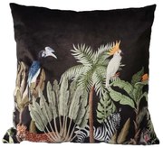 Čierny zamatový vankúš Jungle Cacadu - 45 * 45 * 10cm