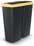 Odpadkový kôš DUO čierny, 50 l, žltá / čierna