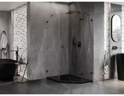 Mexen Lunar, päťuholníkový sprchový kút s pravým sklonom 80 x 100 cm, 8mm číre sklo, čierny profil, 831-080P-100L-70-00-P