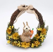 DECOLED Velikonoční věnec, 33 x 31 x 10 cm, proutí, žluté květy a zajíc s mrkví