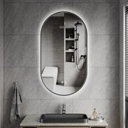 Erga Freya, oválne LED zrkadlo 50x90cm v čiernom kovovom ráme, 3 farby svetla, zadné osvetlenie, vyhrievacia podložka proti zapareniu, ERG-V01-FREYA-5090-BK