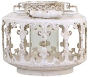 Krémová antik kovová lampáš Fleur-de-lis - Ø22 *20 cm