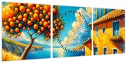 Obraz - Dom s pomarančmi II. (s hodinami) (90x30 cm)