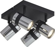 Stropný reflektor čierny s dymovým sklom 4-svetlá otočný a naklápací - Gianni