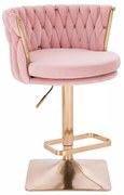 LuxuryForm DESIGN Barová stolička LYON VELUR na zlatej hranatej podstave - ružová