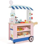 Detský drevený vozík na jedlo na 3 kolesách s pokladničným food truckom pre deti od 3 rokov.