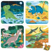 Janod Puzzle 4v1 v kufríku: Dinosaury 6-9-12-16 ks