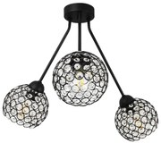 Stropné svietidlo Crystal Trio, 3x čierne krištáľové tienidlo