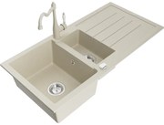 Mexen Andres, granitový drez 1000x500x200 mm, 1,5-komorový a drezová batéria Carla, béžová, 6515-69-670700-69
