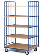 Policový vozík, 5 políc, 2 bočnice s výplňou, nosnosť 200 kg