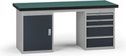 Pracovný stôl do dielne G8, 1800 x 750 x 800 mm, 1x skrinka, 1x kontejner, 4 zásuvky, grafit