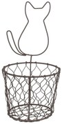 Hnedý drôtený dekoračný košík mačka - Ø 13*25 cm