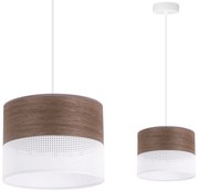 Závesné svietidlo Wood, 1x hnedá orechová dýha/biele PVC tienidlo, (fi 20cm)
