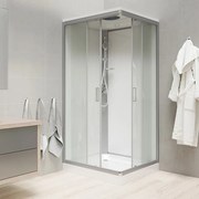 Mereo Mereo, Sprchový, so strechou, štvorcový, satin ALU, sklo Point, zadne steny bielé, MER-CK34172KBSW