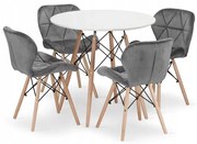 Jedálenská zostava TODI 80cm okrúhly stolový set biely + 4 stoličky LAGO sivé