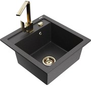 Mexen Vito, 1-komorový granitový drez 520x490x210 mm, zlatá batéria Rita, čierna škvrnitá, 6503-76-670300-50