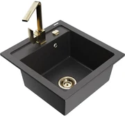 Mexen Vito, 1-komorový granitový drez 520x490x210 mm, zlatá batéria Rita, čierna škvrnitá, 6503-76-670300-50