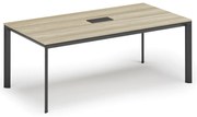Rokovací stôl PRIMO INVITATION, 200x100 cm, dub prírodný + stolná zásuvka TYP I, čierna