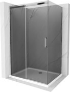 Mexen Omega, sprchový kút s posuvnými dverami 130 (dvere) x 100 (stena) cm, 8mm šedé sklo, chrómový profil + slim sprchová vanička biela + chrómový sifón, 825-130-100-01-40-4010