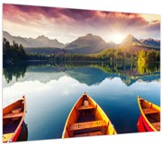 Obraz - Jazero s loďkami (70x50 cm)