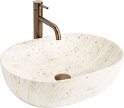Rea Amelia Travertine, umývadlo na dosku 480x345x135 mm, imitácia kameňa, REA-U4210