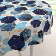 Biante Bavlnený okrúhly obrus Sandra SA-574 Modré hexagóny na bielom Ø 110 cm