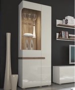 Vysoká vitrína Linate, biely lesk/dub, ľavá%