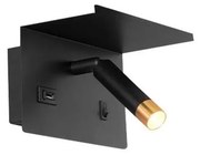 Nástenné bodové svietidlo s poličkou a USB nabíjačkou 1xG9/35W/230V čierna/zlatá