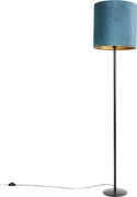 Stojaca lampa čierna s tienidlom z zamatu modré so zlatom 40 cm - Simplo