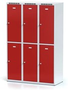 Alfa 3 Šatníková skrinka s úložnými boxami, 6 boxov, 1800 x 1200 x 500 mm, otočný zámok, červené dvere