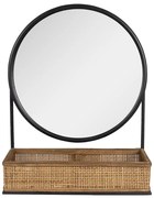 Čierno-hnedé nástenné zrkadlo s priehradkou s výpletom - 40*12*51 cm