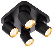 Bodové svietidlo Andy Square, 4x čierne/zlaté kovové tienidlo, b