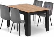 Jedálenský stôl 120×80 cm Craft čierny, so štyrmi stoličkami LIBRA sivé