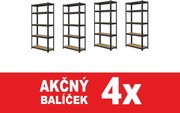 Akcia 4x Regál 200x60x40 cm lakovaný 5-policový, nosnosť 875 kg - čierny - 4ks