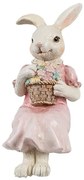 Dekorácia sediaci zajačik v ššatoch držiaci košíček - 7*5*13 cm