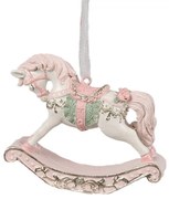 Ružová závesná vianočná ozdoba hojdací koník - 8*2*7 cm