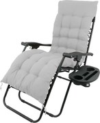 Garden Line SKLADACIA ZÁHRADNÁ STOLIČKA S OPOROU PRE NOHY, VRECKOM, ČIERNA S ŠEDÝM VANKÚŠOM *9979