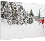 Sklenený obraz - Vlak v zasneženej krajine (70x50 cm)